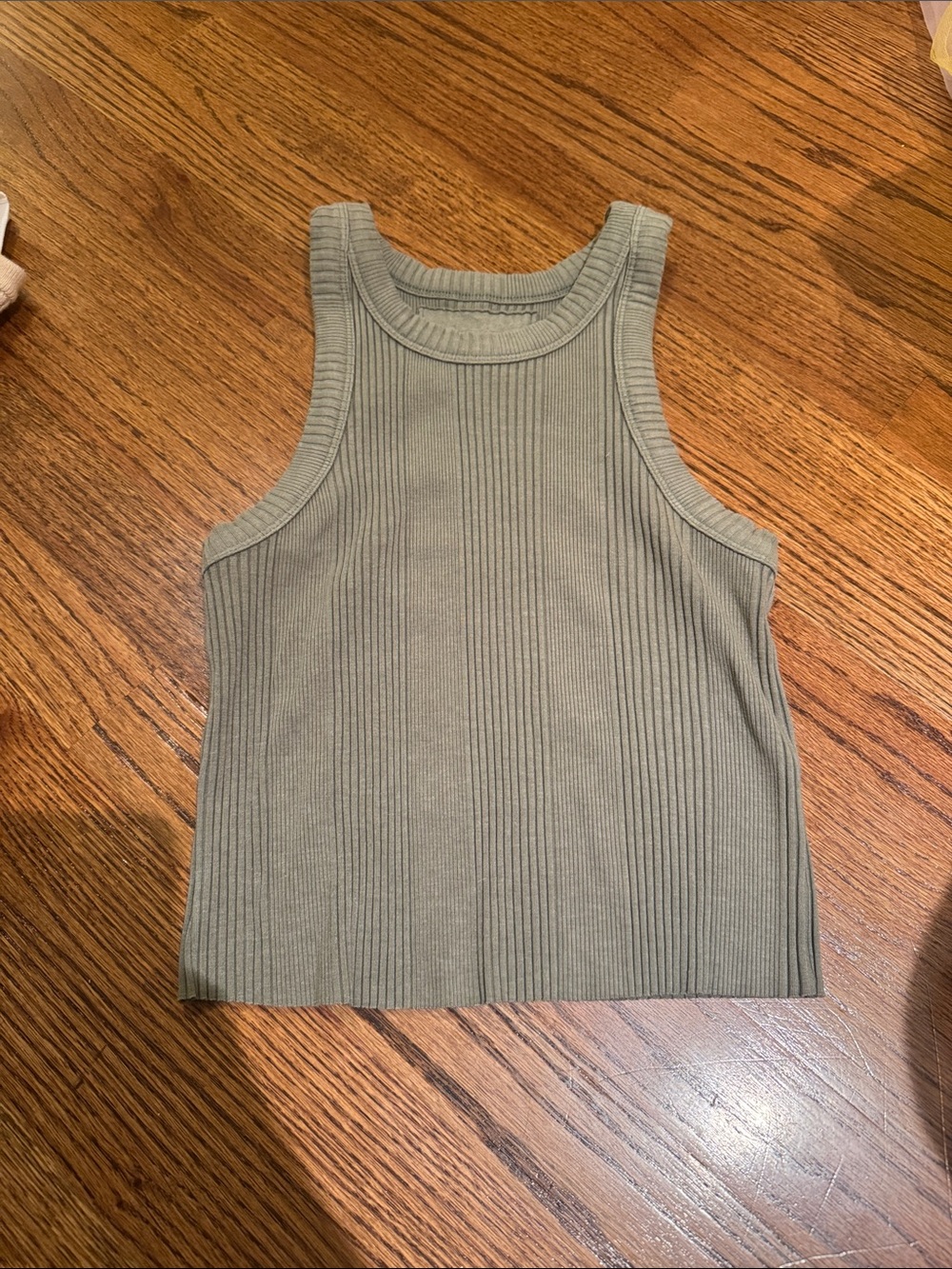 aerie Ribbed Tank Crop Top - Olive Green